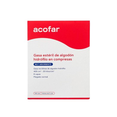 Acofar Gasa Estéril De Algodón Hidrófilo En compresas 100 U