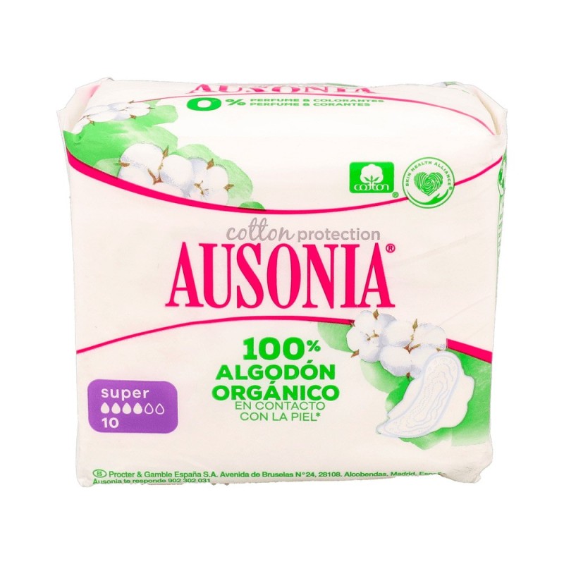 Ausonia Cotton Protection Compresas Higienicas Femeninas Super Alas 10 Ud