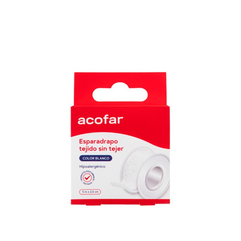 Acofar Esparadrapo Tejido Sin Tejer 5 M X 2,5 Cm Color Blanco 1 Ud