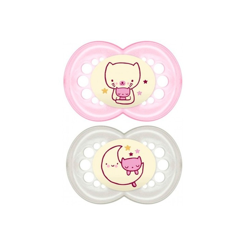 Pack Doble Mam Chupete Silicona Original Night + 6 M Rosa 1 Ud