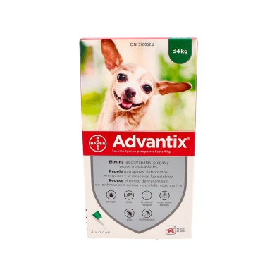 ADVANTIX 40/200 MG SOLUCION SPOT-ON PARA PERROS HASTA 4 KG 4 PIPETAS CORTAS 0,4 ML