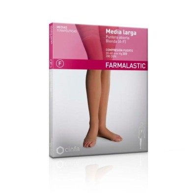 Farmalastic Media Larga (A-F) Compresion Fuerte Talla Reina Banda Silicona Y Puntera Abierta 1 Ud