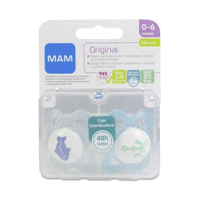 Pack Doble Mam Chupete Silicona Original 0-6 M  Azul 1 Ud