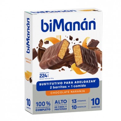 Bimanan Sustitutivo  Sabor Chocolate Naranja 10 Barritas 31 GR