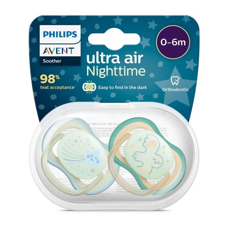 Philips Avent Ultra Air Chupete Silicona Nocturno 0 - 6 Meses Niño Estrella Buho 2 Ud 2 Ct