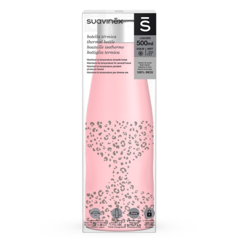 Suavinex Botella Termo De Acero Inoxidable Jungle Rosa 500 ML
