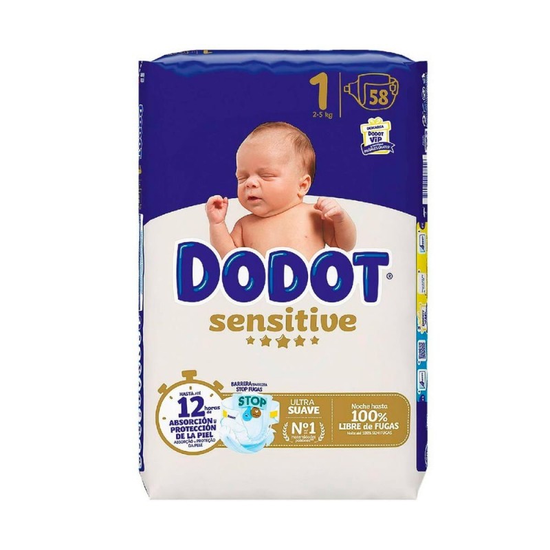 Pañal Infantil Dodot Sensitive Talla 1 2-5 kg 58 Unidades