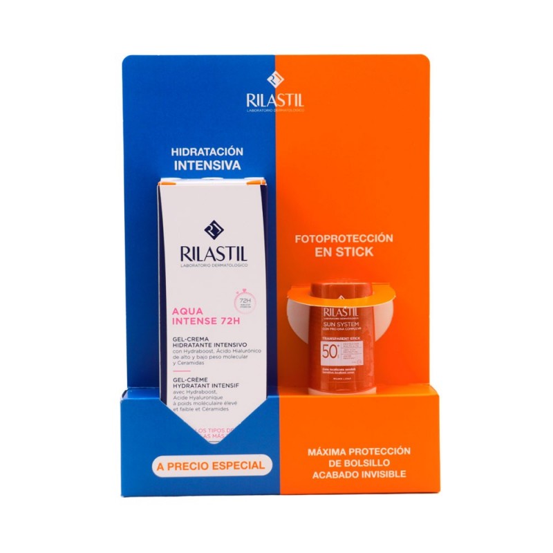 Rilastil Crema Pack Aqua Intense 72H 40 Ml + Stick Transparente Spf50+ 48 Ml
