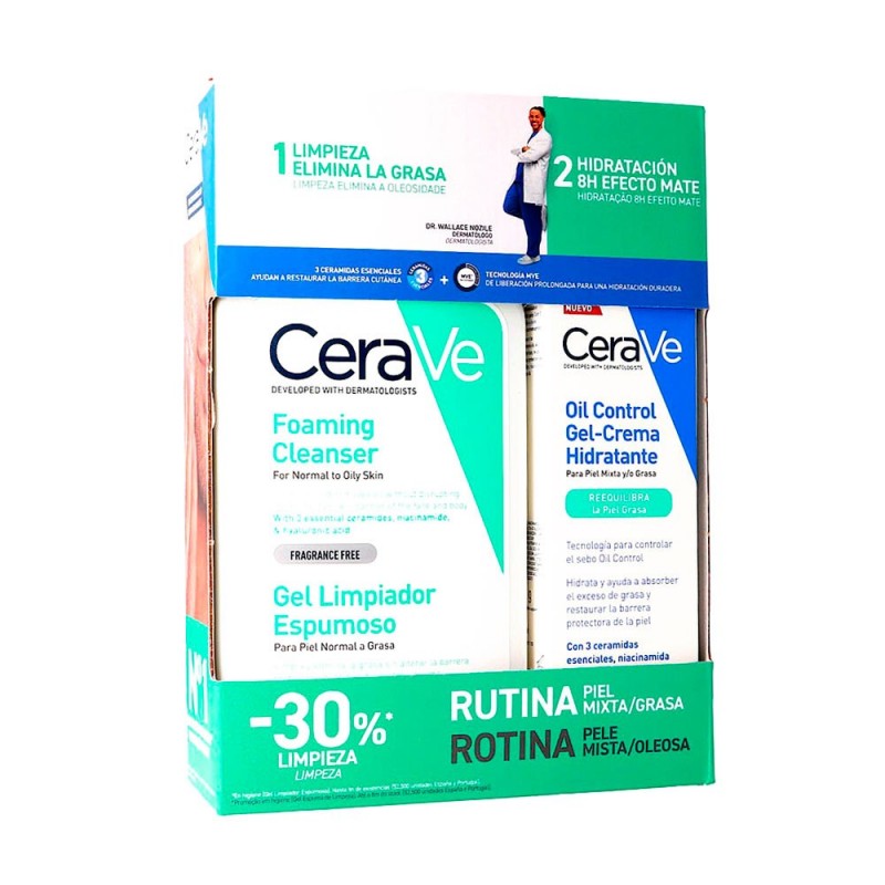 Cerave Crema Pack Rutina Oil Control Gel Hidratante 52 Ml + Foaming Cleanser 473 Ml