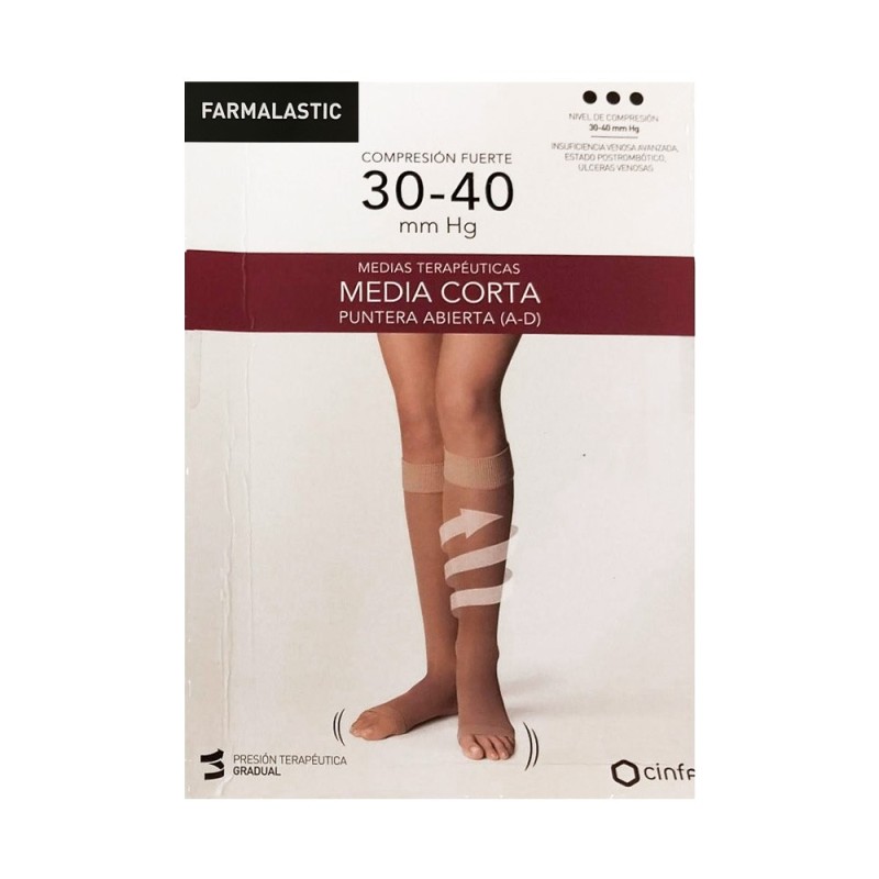 Farmalastic Media Corta Compresión Fuerte Abierta Beige G