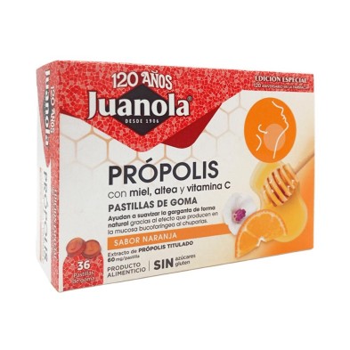 Juanola Própolis Sabor Naranja, Miel Altea y Vitamina C, 36 Pastillas De Goma