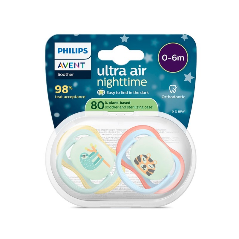 Philips Avent Chupete Silicona Ultra Air Nocturno Niño 0-6 meses 2 unidades
