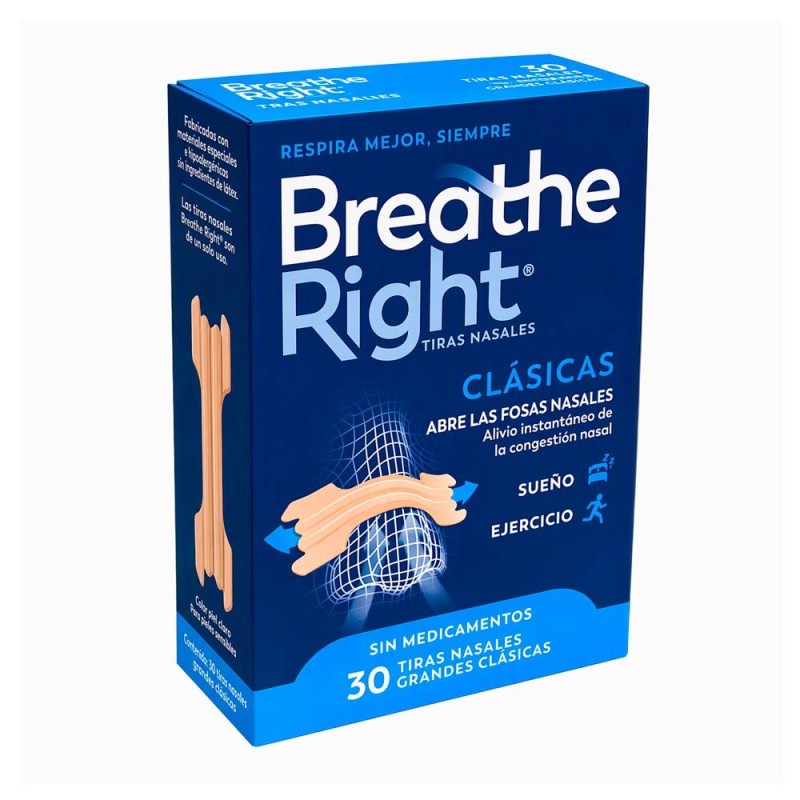 Breathe Right Tiras Nasales Grandes 30 Unidades Antirronquidos