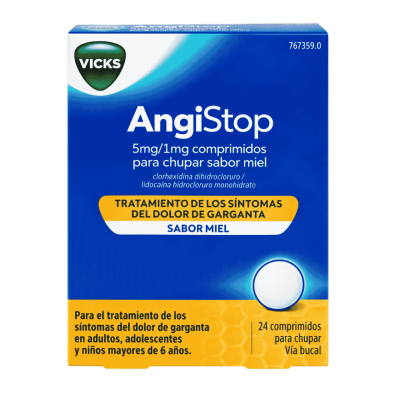Angistop 5 mg/1 mg Miel 24 comprimidos | Dolor de garganta