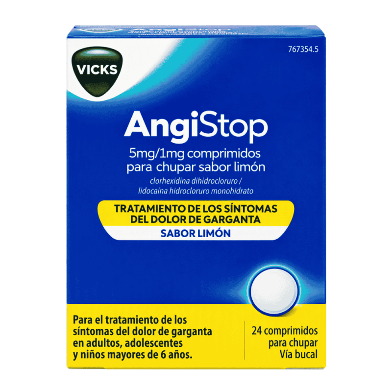 Angistop 5 mg/1 mg Limón 24 comprimidos | Dolor de garganta