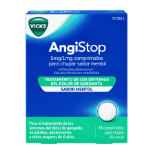 Angistop 5 mg/1 mg Mentol 24 comprimidos | Dolor de garganta