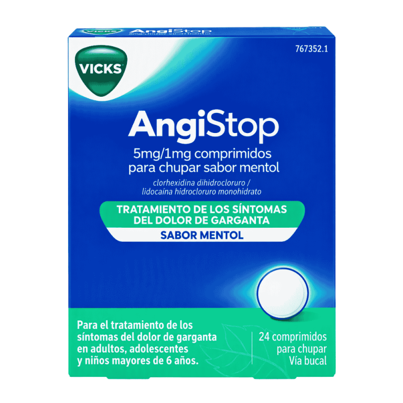 Angistop 5 mg/1 mg Mentol 24 comprimidos | Dolor de garganta