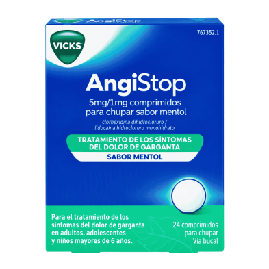 Angistop 5 mg/1 mg Mentol 24 comprimidos | Dolor de garganta