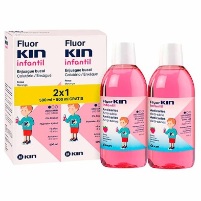 Duplo Kin Flúor Infantil Enjuague Bucal Fresa 500+500 ml